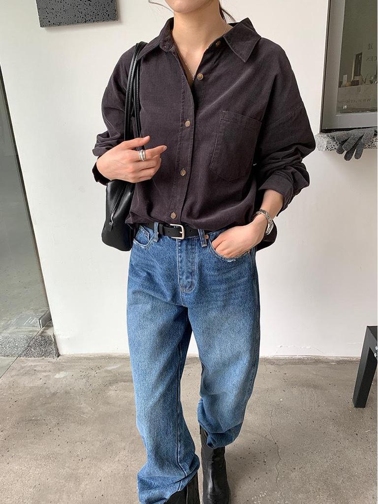 Women's Retro Japanese Corduroy Cotton Long Sleeve Shirt