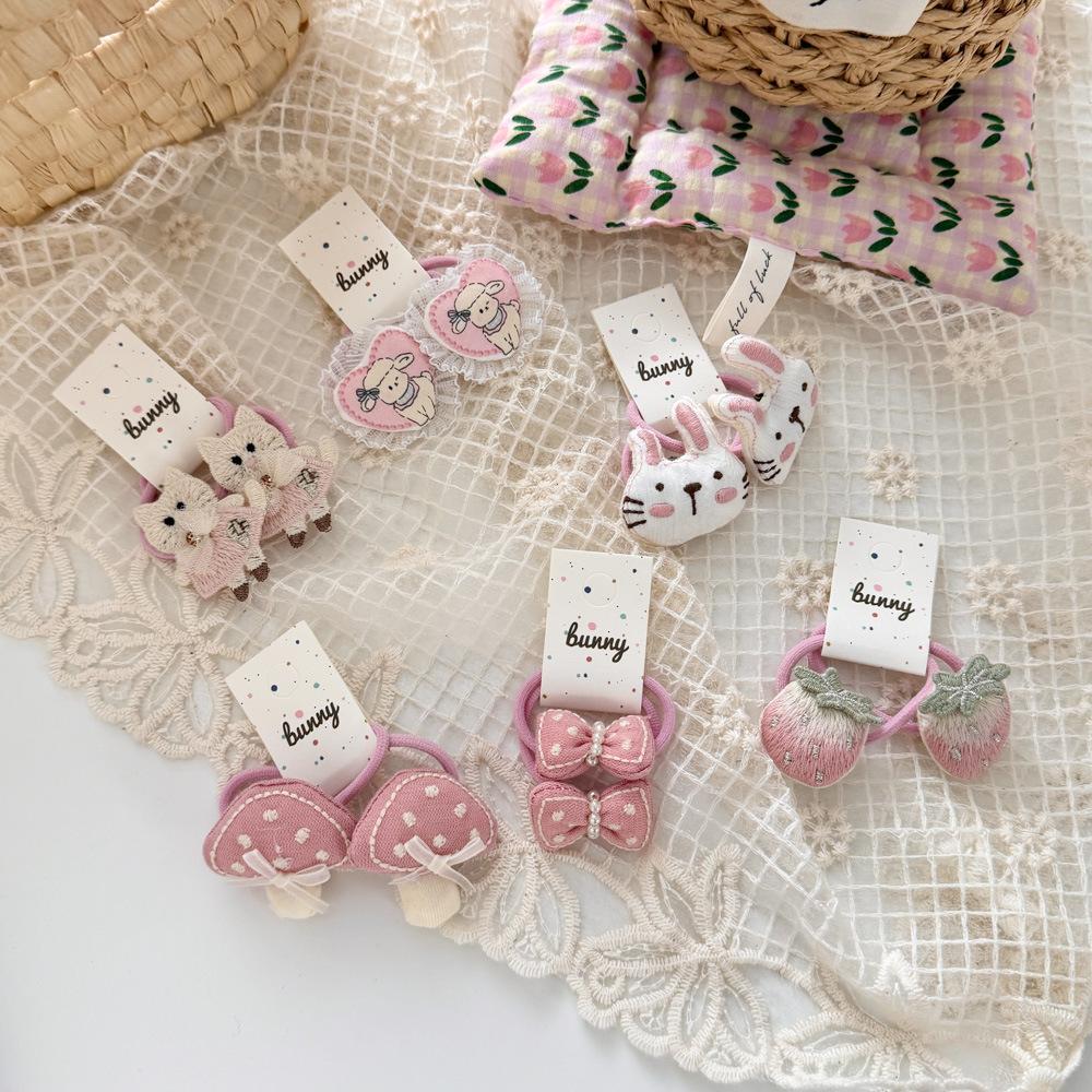 2pcs/set Cartoon Cute Hair Rope Ties Elastic Hair Bands Bowknot Girls Ponytail Holder Rubber Band Kids Hair Accessories Headwear