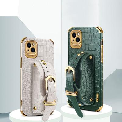 Pokovování Kožený držák na řemínek Pouzdro pro Iphone 16 14 Pro Max 13 11 12 Pro Max Promax Xs Xr 8 7 Pouzdra na telefon Luxusní krokodýl tenký pevný kryt