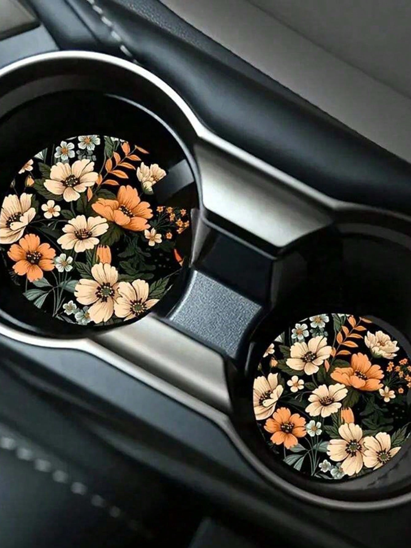 

2 Pcs Floral Pattern Absorbent Car Cup Coasters - Quick-Drying, Non-Slip & Heat-Resistant, Universal Fit for Cup Holders
