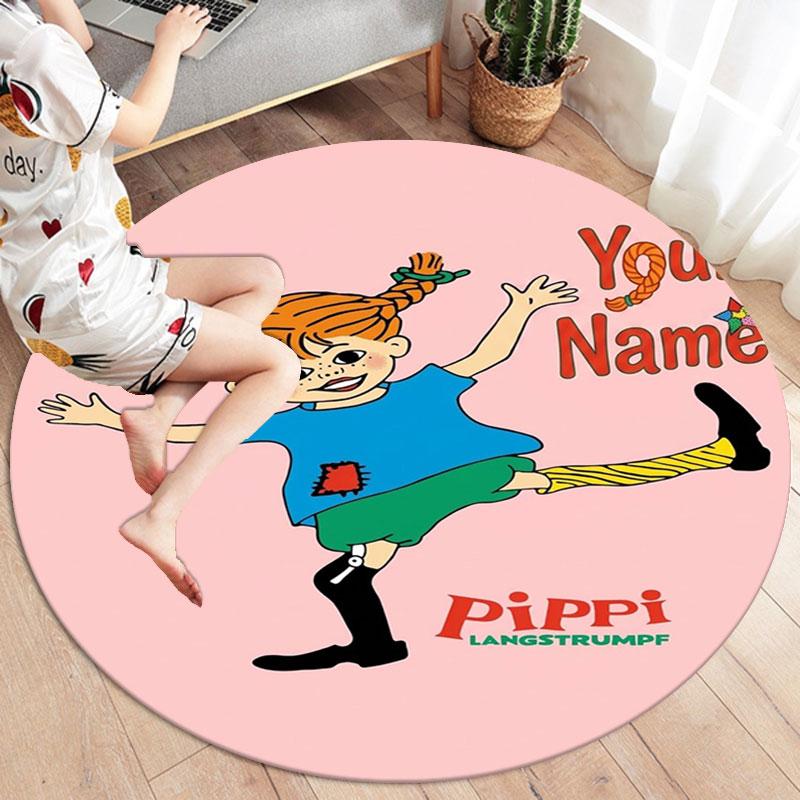 Pippi Longstocking Custom Name Round Area Rug,Carpet Rug for Living Room Bedroom Sofa Playroom Decor,Non-slip Floor Mat