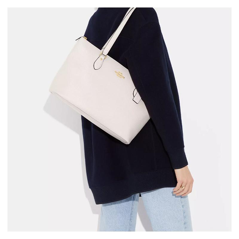 Coach Galerie 37 Metall-Logo Reißverschluss Oben Recyceltes Leder Tragetasche Tragetasche Einkaufstasche Schulter-Handtasche Groß Damen Weiß