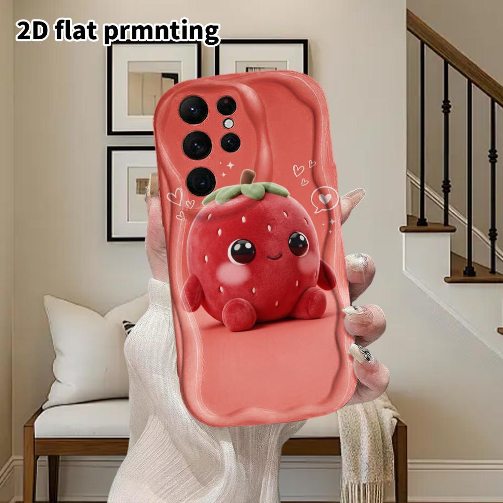 Phone Case: 2D Flat Samsung Galaxy A34 A35 M05 M06 S20 S22 S21 FE Plus 5G Protective Case, Couple Style, Plush Strawberry Doll, Christmas and Hallowee