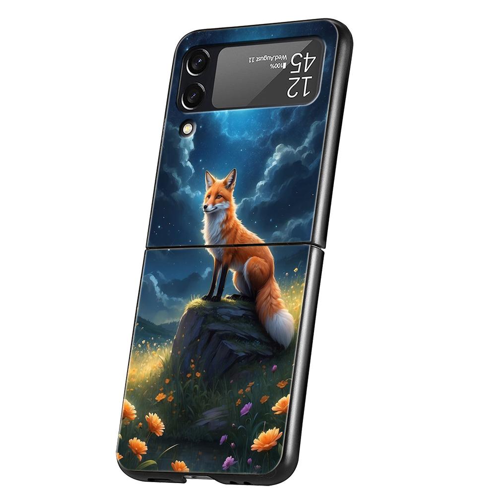 

Жесткий ПК чехол для телефона Samsung Galaxy Z Flip 7 6 5 4 Черная крышка для Galaxy Z Flip 3 Складной Ударопрочный Capas Милое животное Лиса Z Flip 3