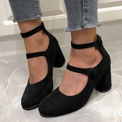 Pantofi eleganti cu toc înalt pentru femei, pantofi negri și sexy, cu bareta la gleznă, din piele întoarsă artificială, cu cataramă dublă, Mary Janes, pantofi de primăvară și toamnă