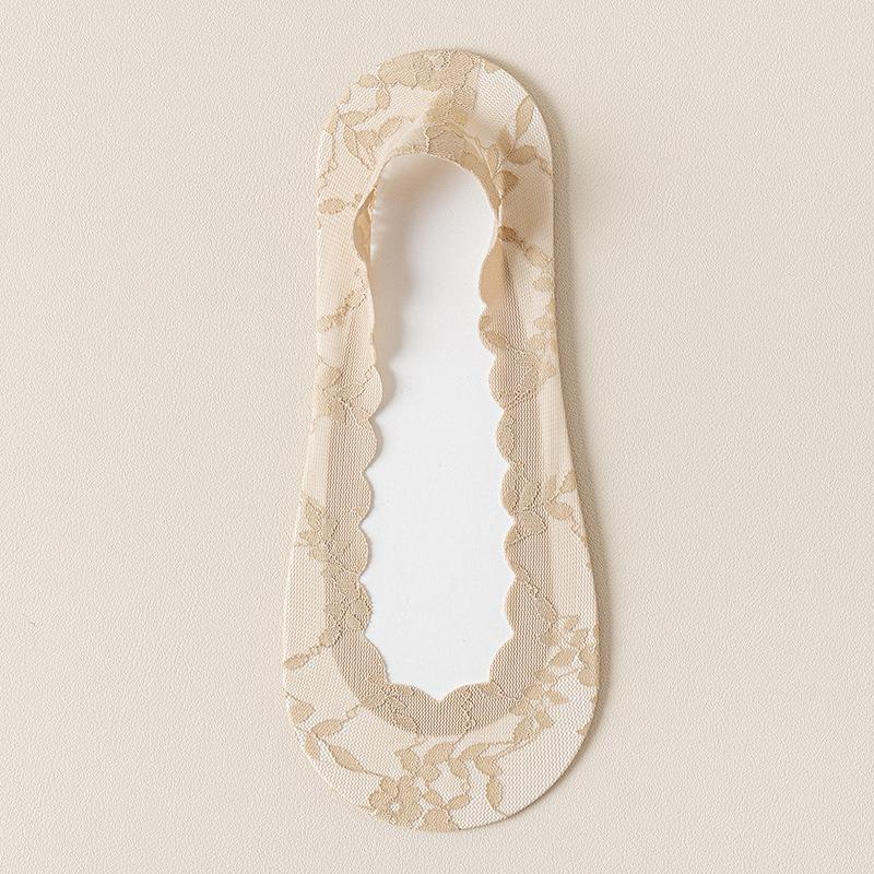 5 Pairs of Women's Spring Summer Thin Cotton Sole Lace Non Slip Boat Socks