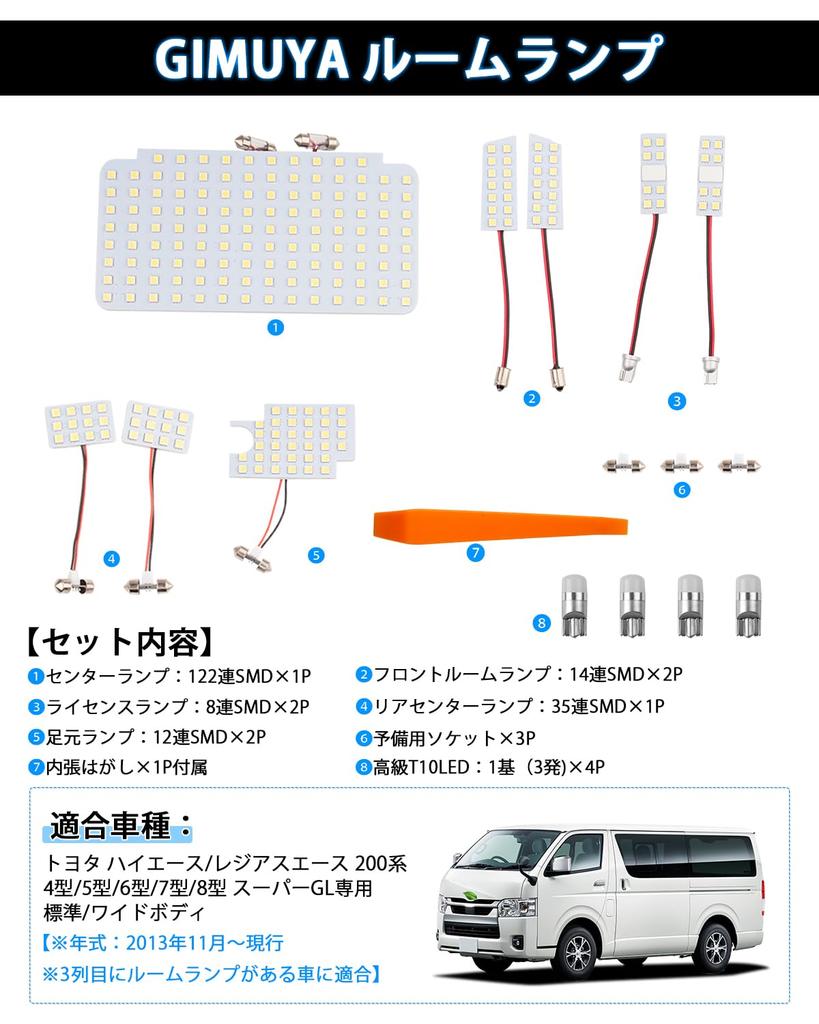 GIMUYA Toyota Hiace 200 Series DX LED Room Lamp, 4 Type, 5, 6, 7,