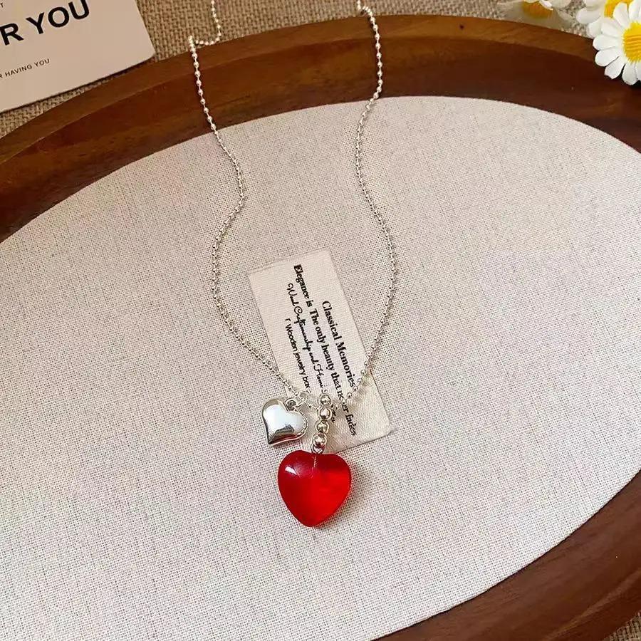 Y2K Dopamine Love Heart Shape Pendant Necklace for Women Personality CCB Clavicle Chain Fashion Jewelry Accessories Party Gifts