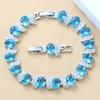 Qualità   Bracciale a Maglia di Catena Overlay Bangle Lunghezza Regolabile 18+3 Cm Gioielli da Donna per Matrimonio con Pietra Blu