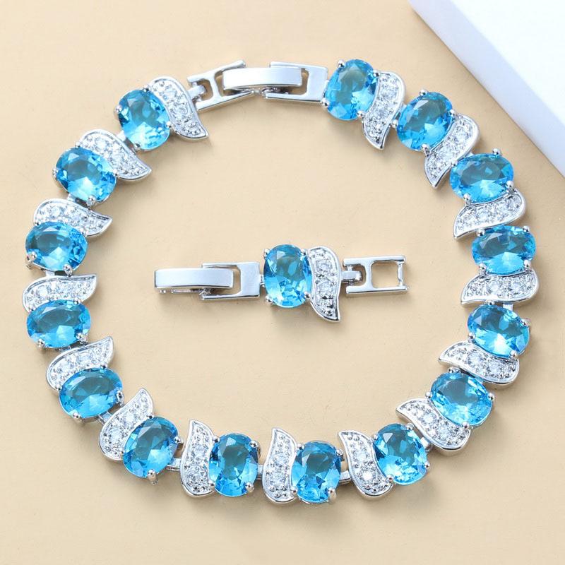 Qualità   Bracciale a Maglia di Catena Overlay Bangle Lunghezza Regolabile 18+3 Cm Gioielli da Donna per Matrimonio con Pietra Blu