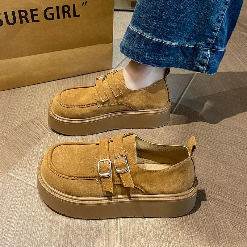 Women's Autumn New Double Belt Buckle Thick-soled Heightening Muffin Shoes Women's Single Shoes