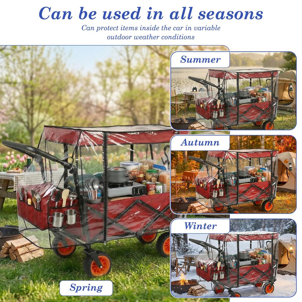 Outdoor Foldable Camper Trolley Rain Cover Transparent Dust Cover with Zipper Universal Handcart Accessories Windproof Cover