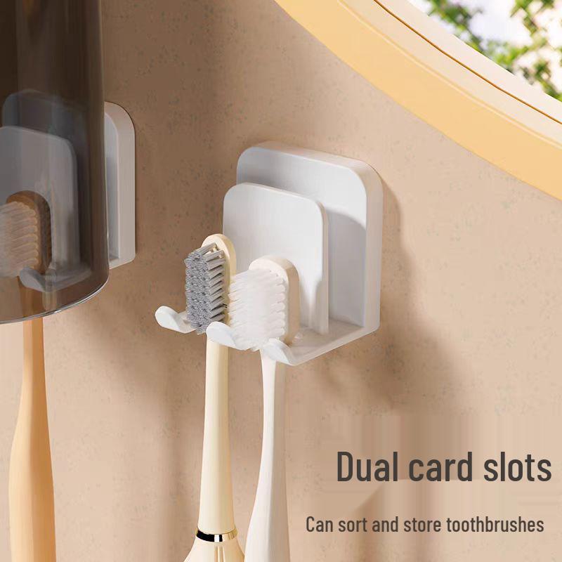 Wall-Mounted Toothbrush and Cup Holder - Portable, Punch-Free, for Electric Toothbrushes and Mouthwash Cups.