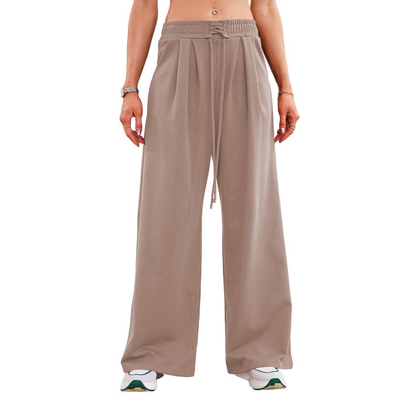 

2025 Women s High-Waist Lace-Up Straight Leg Casual Pants - Solid Color, European and American Style. M
