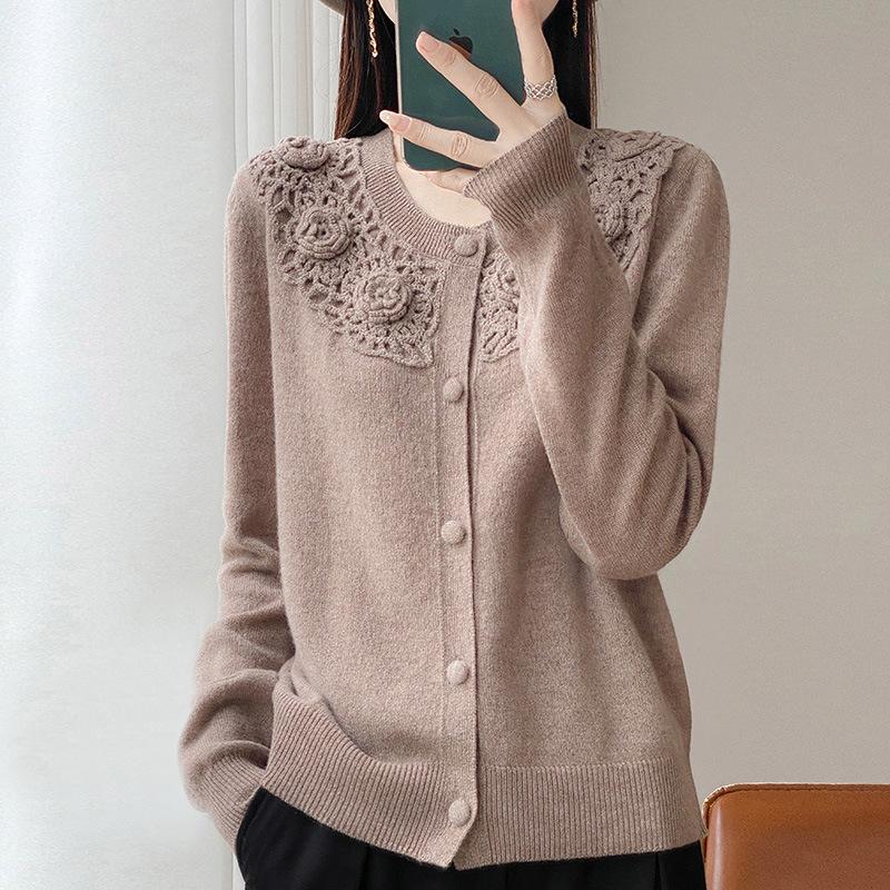 Women's Short Wool Embroidered Cardigan Sweater - 2025 Autumn Collection