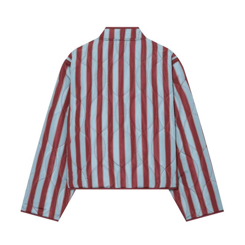 ZA Womens Winter Long Sleeve Striped Stand Collar Cotton Jacket Casual Outerwear