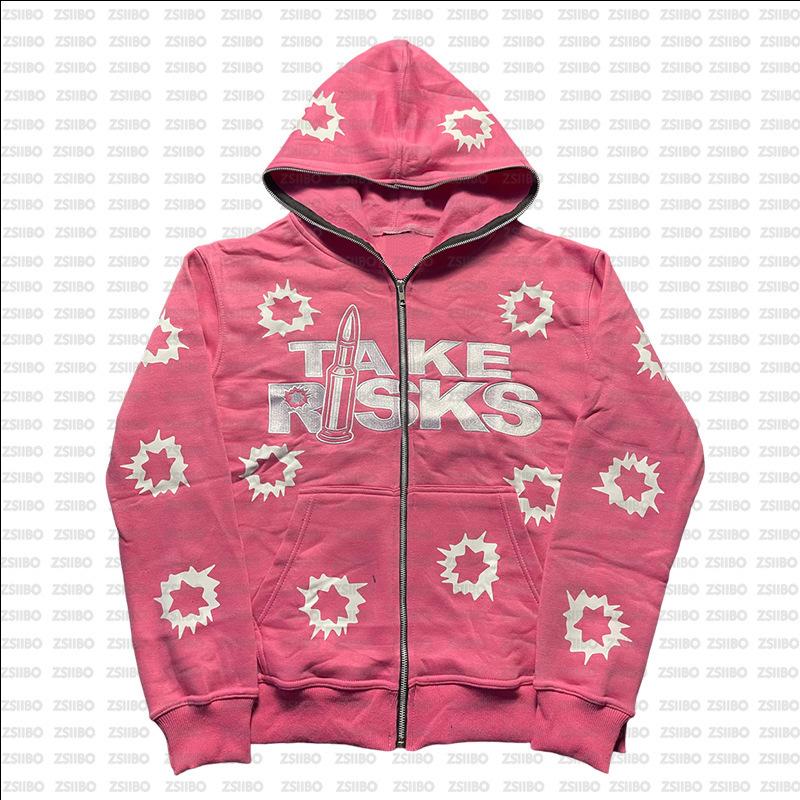 European and American street trend Y2K hip-hop fashion zipper printed loose hoodie