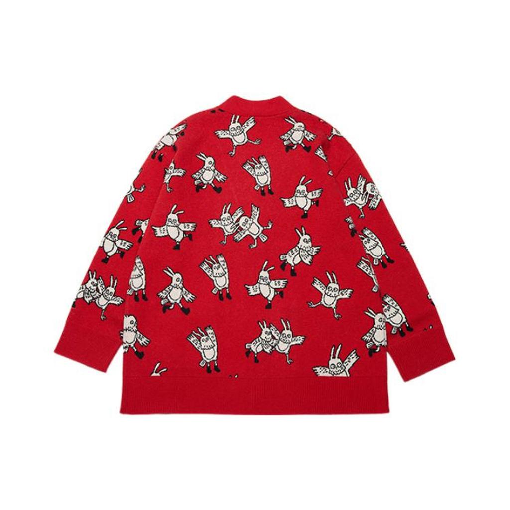 Li-Ning Rabbit Pattern Jacquard Knit Top Women Tops Samba-Red AMBT024-1