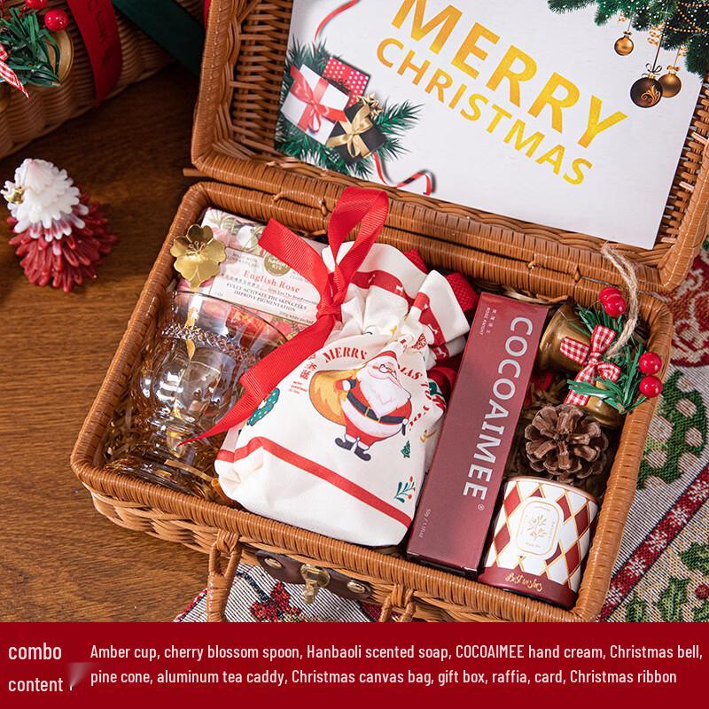 Christmas Eve Gift Set with Amber Cup Amber Cup, Spoon, Soap, Hand Cream, Tea, Apple Bag