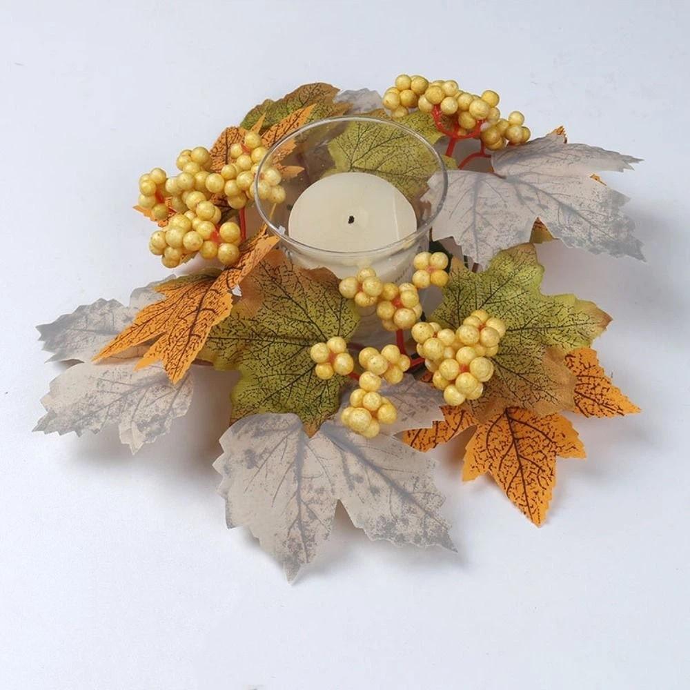 Craft Candle Ring Wreath Artificial Autumn Floral Garland Maples Leaf Garland Table Decor