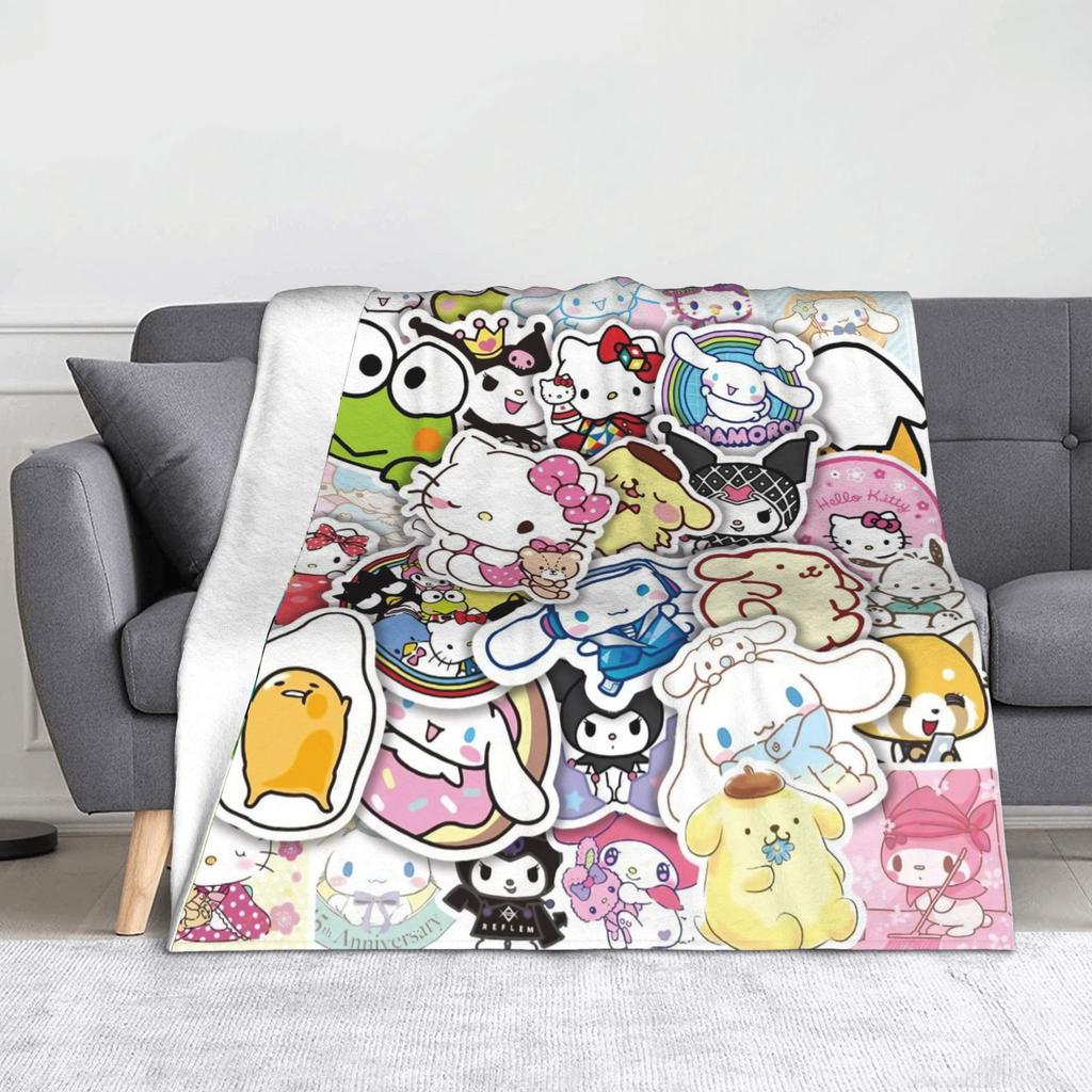 Kawaii Kuromi Anime Blanket Coral Fleece Plush Winter Multi-function Super Soft Throw Blankets for Home Office Bedspreads