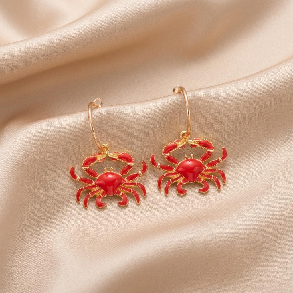 New Design Shiny Rhinestone Red Heart Crab Stud Earrings For Women Beach Cute Funny Sea Animal Crab Earring Vacation Jewelry