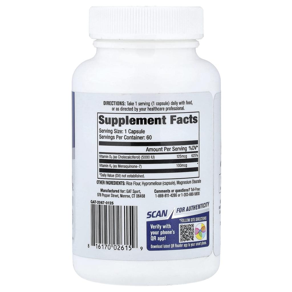 GAT, Sport, Essentials, Vitamin D3 & K2, 60 Veggie Capsules