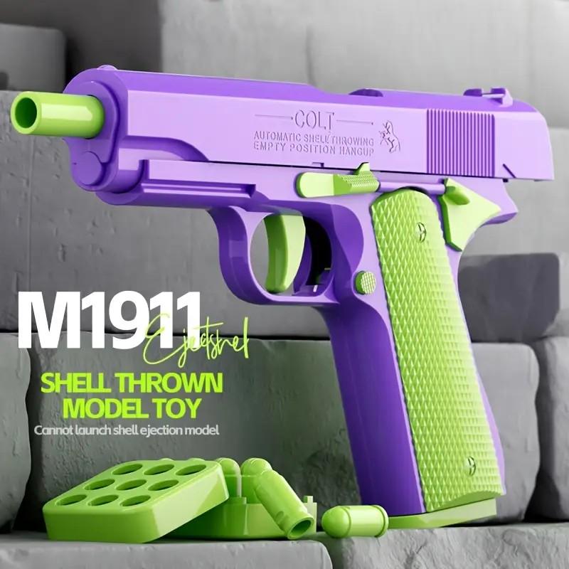 Non-Firing 1911 Toy Gun Replica - Purple and Green with Yellow Accents, Plastic Body, Includes Bullets - Safe Outdoor Play Handgun Model, Gun Toy