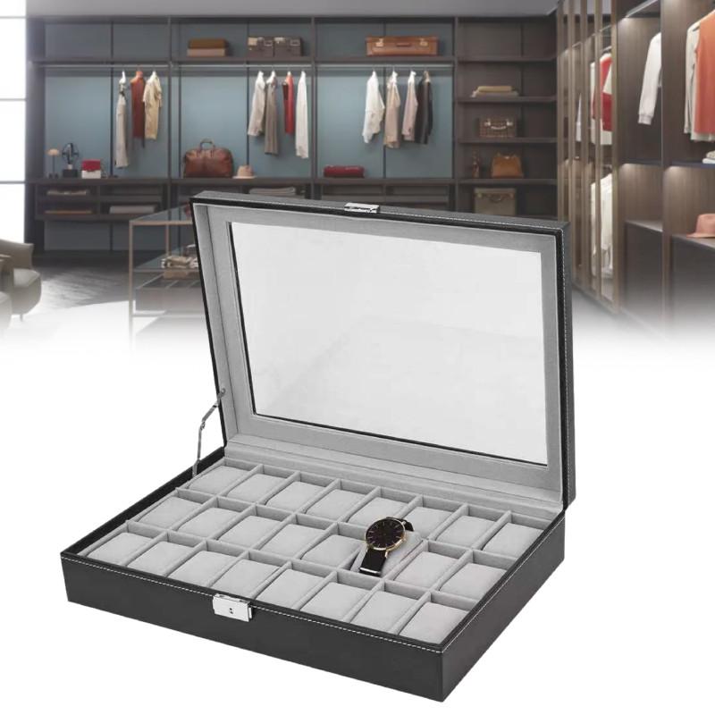 24 Black Watch Storage Box Case Bracelet Bangle Jewelry Display Collection Tray