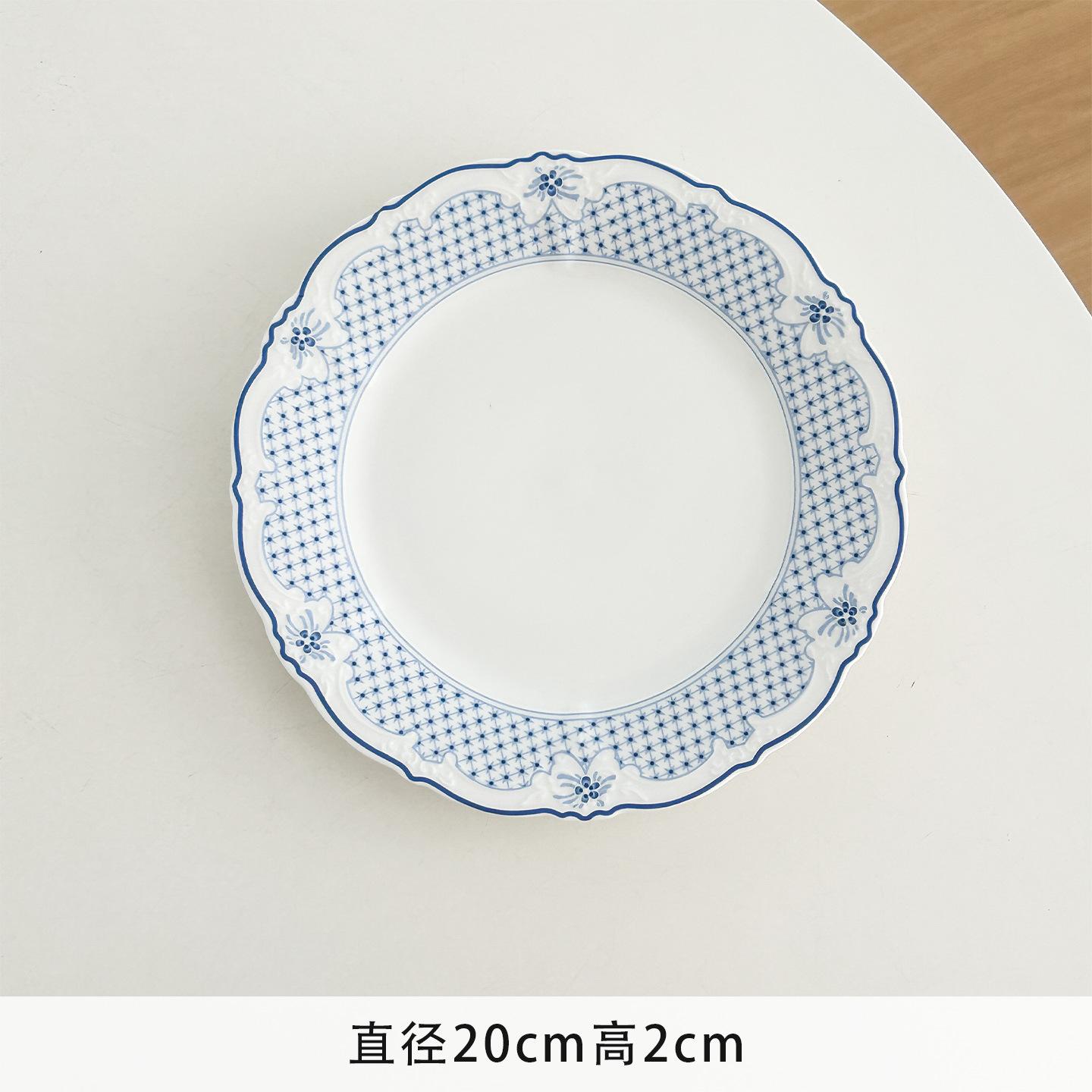 

Medieval-style High-quality Appearance Level European Blue Ceramic Dinner Plate, Exquisite Household Desserts and Light Meals.