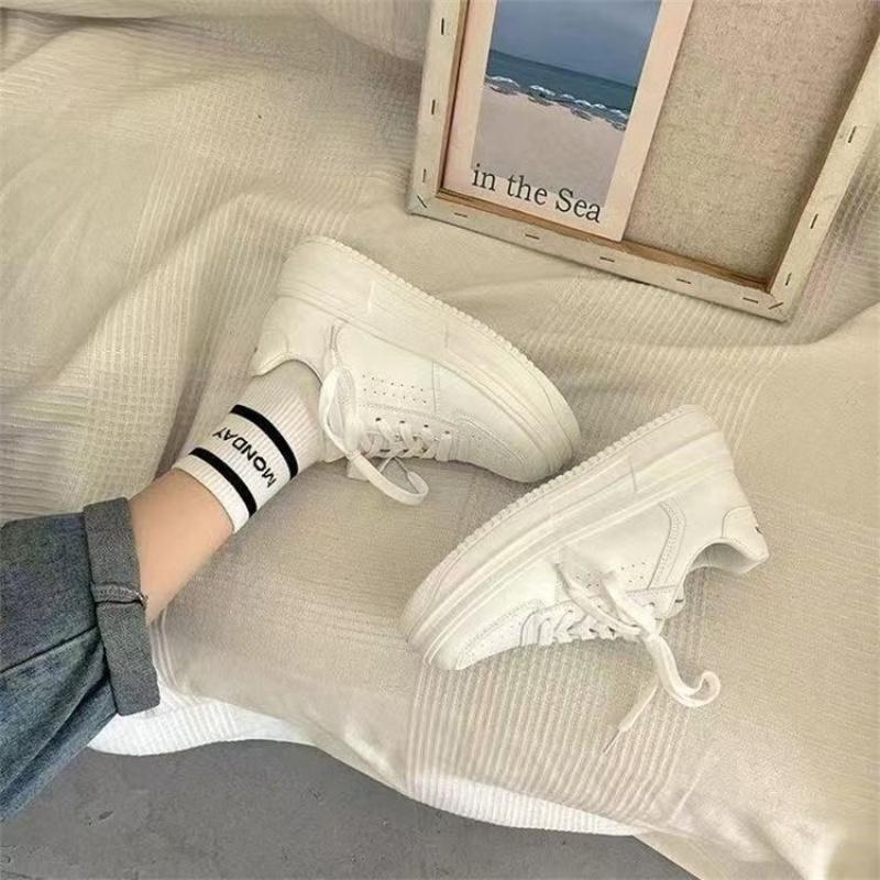 New Women's Platform Sneakers - Chunky Sole Lace Up Casual White Shoes Spring Fashion Flats Breathable Shoes