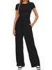 Solid Color Casual Long Sleeve Set Top High Waisted Wide Leg Pants Sportswear