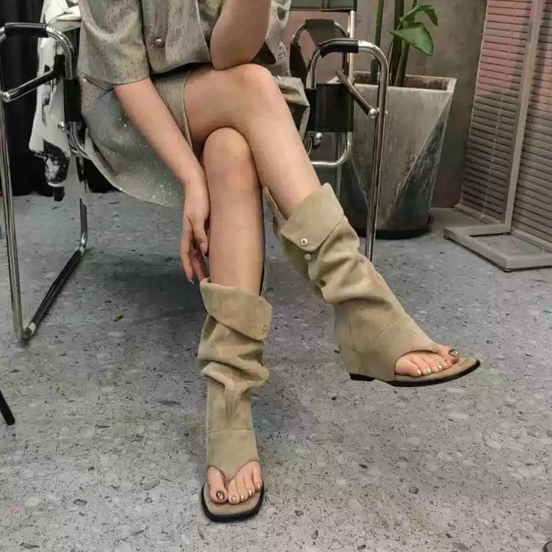 Fashion Spring Autumn Clip Toe Sandals Summer Fashion Trend Internal Elevation Trouser Legs Boots Female Shoes