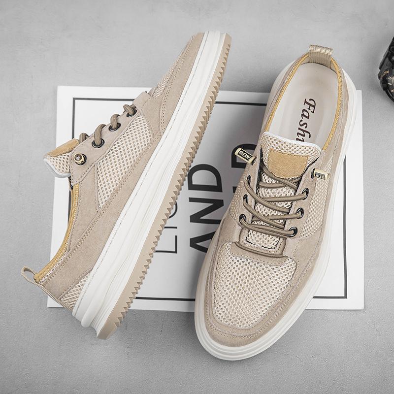 Lightweight Genuine Leather Breathable Skate Shoe Lace Up Sneakes Mens Vulcanized Shoes Mesh Surface Man Casual Sports Shoes