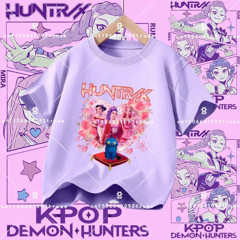 2026 New K-pop Demon Hunter - Girls' Cotton Short-Sleeved Sport Shirt for Children Aged 1-12, Summer T-Shirt with Cartoon Print