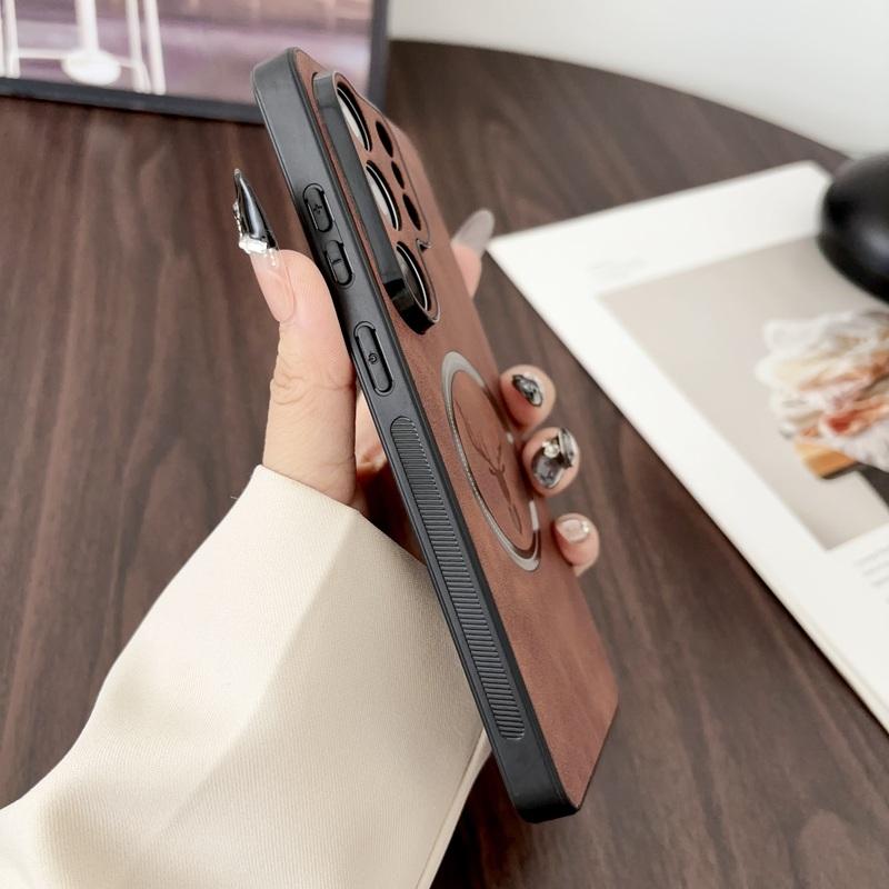 Luxury PU Leather Cartoon Deer Case for Samsung Galaxy S24 S25 S26 Ultra S24 S23 S22 FE Cases for Magsafe Wireless Charge Cover