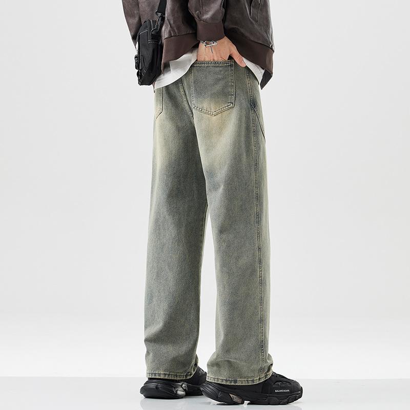 New American Jeans for Men's Washing and Antique Yellow Mud Wide-leg Pants