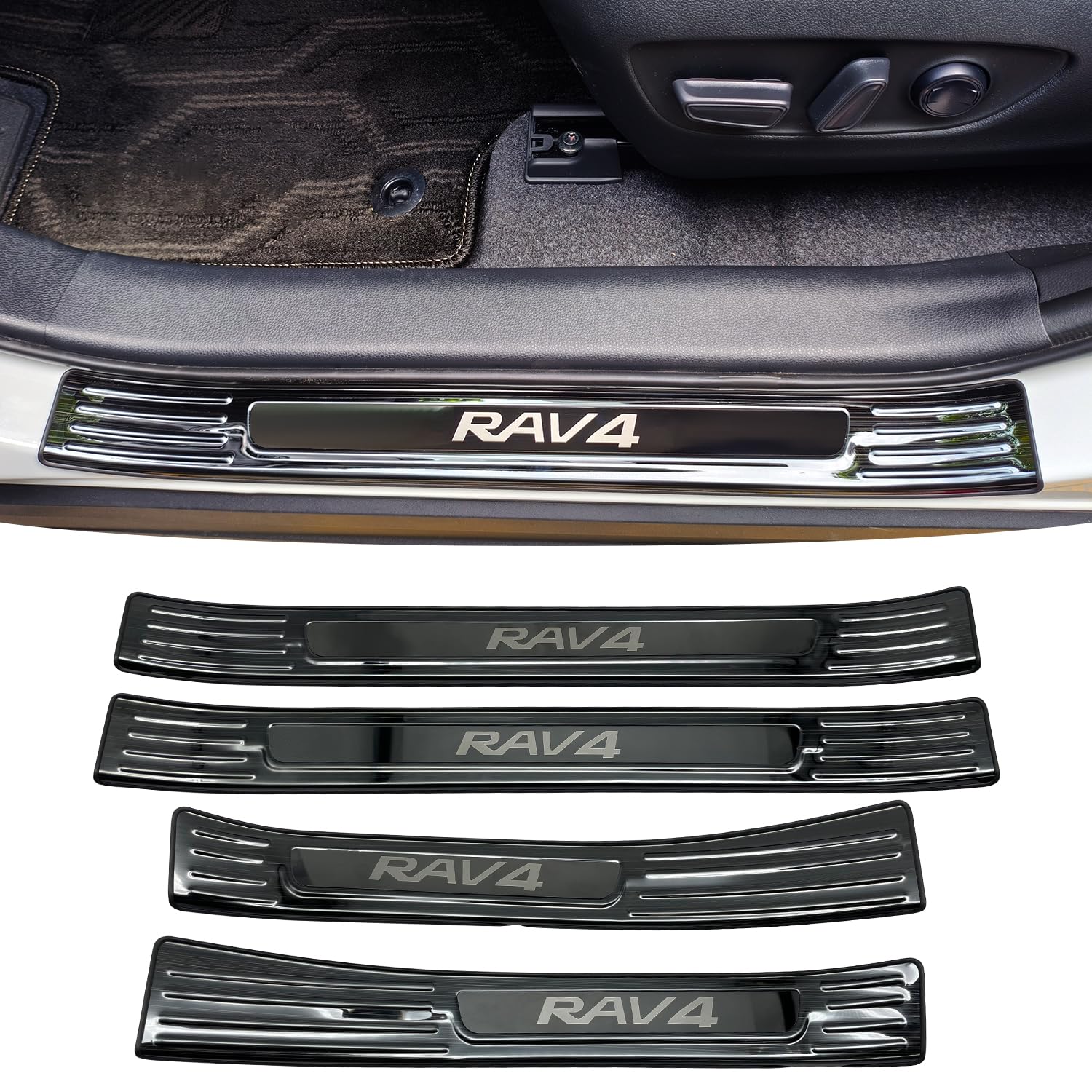 

Накладки на пороги MEKOMEKO для Toyota RAV4 XA50 (2019–) Внешние 4 шт. Черная линия волос Нержавеющая сталь – RAV4-MKTBW