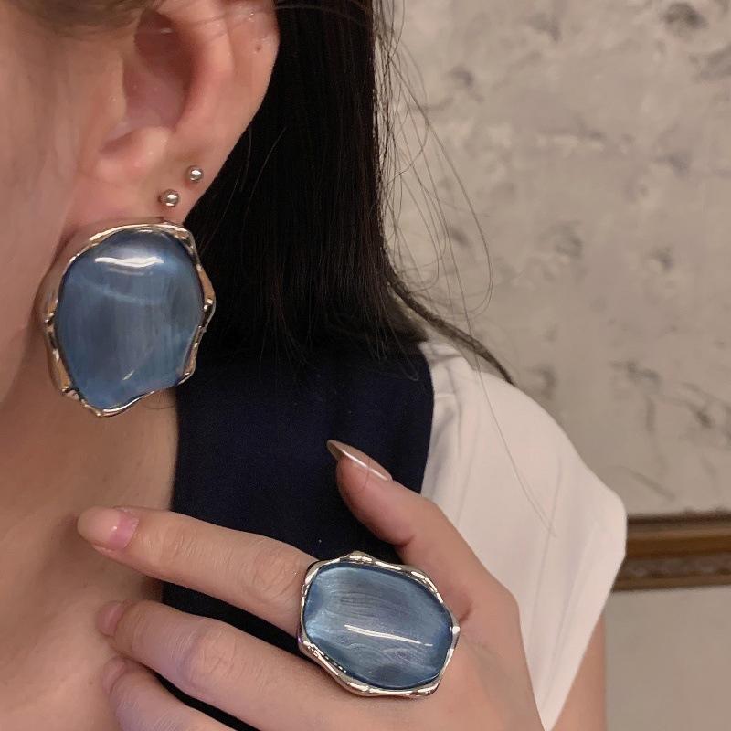Exaggerated Irregular Blue Gray Resin Stud Earrings for Women Girls Japan and Korea Style Large Earrings Rings Jewelry Wholesale