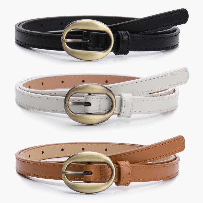 Retro Narrow Pu Leather Belt For Women Slim Waist Accessory With Alloy Buckle For Chic Outfits