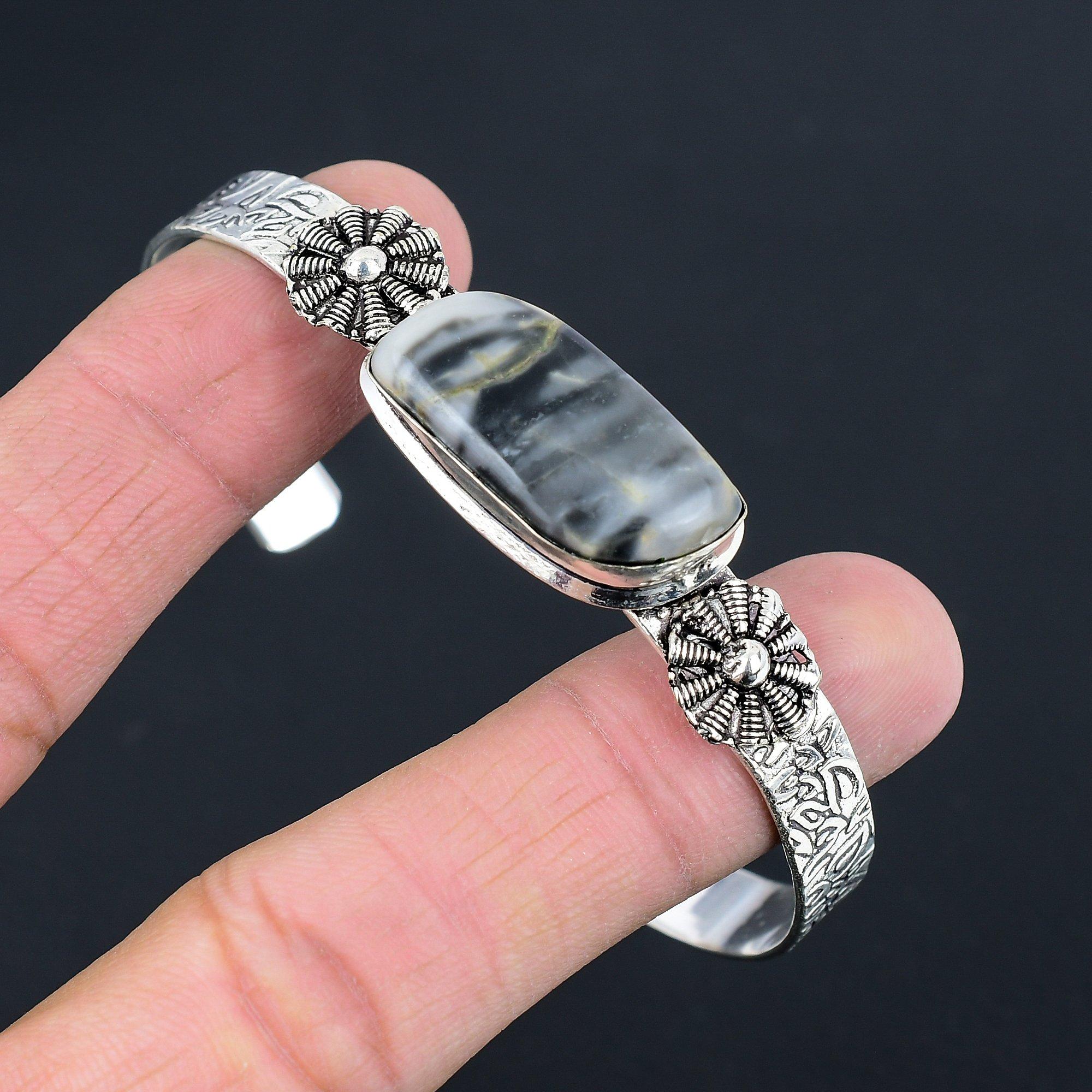 

Распродажа ко Дню дочери Маркиз Дымчатый агат Драгоценный камень Браслет ручной работы Серебро 925 пробы Adjustable