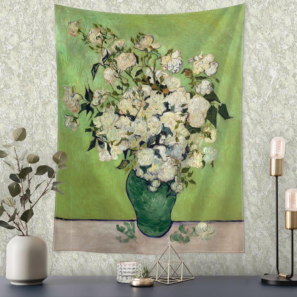 Van Gogh's Helianthus Tapestry Wall Hanging Oil Painting Mysterious Psychedelic Bohemian Plants Living Room Home Decor