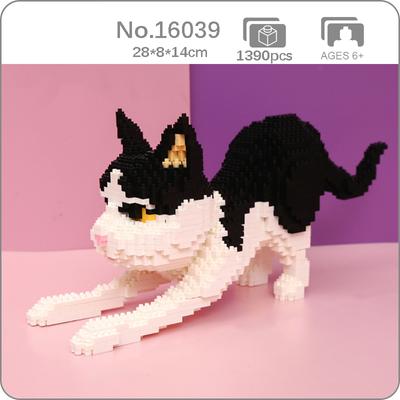 16039 İran Kedisi Siyah Yavru Hayvan Standı Pet 3D Modeli DIY Mini Elmas Blokları Tuğla Yapı Oyuncak Çocuklar için hiçbir Kutu