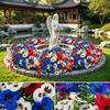4th of July Artificial Pansy Flowers for Outdoor, UV Resistant Faux Silk Patriotic Flowers, Red Blue White Fake Flowers for Planter Front Door Porch