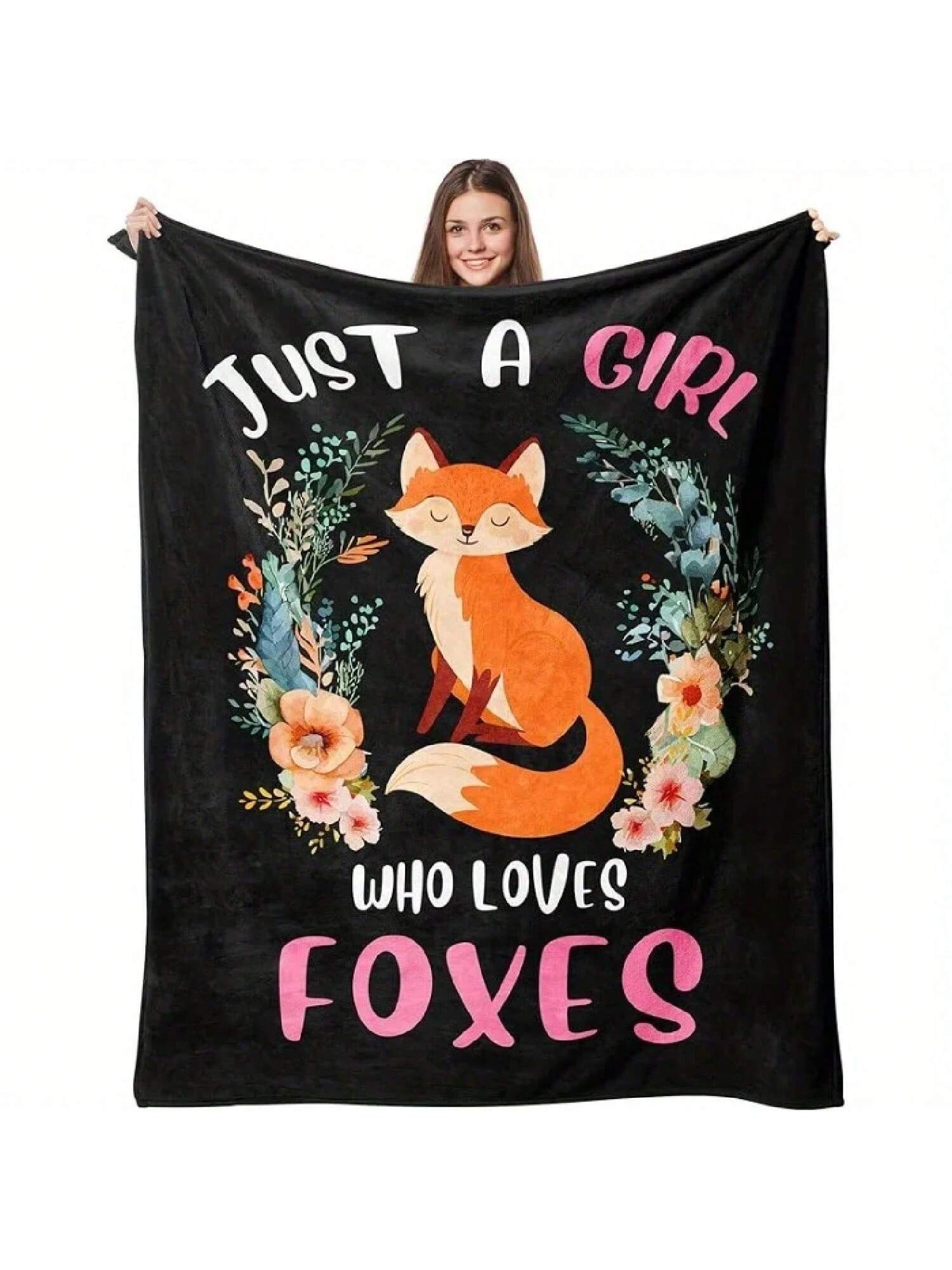 

Comfortable Just A Who Loves Foxes Blanket - Soft Polyester Fiber, Festive Foxes With Floral Design, Ideal Christmas 75X95CM сірий колір
