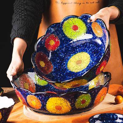 Kreative Wohlstand Posey Blume Handbemalt Unterglasurfarbe Haushalts Keramik Geschirr Set Nudelsuppe Große Schüssel Löffel