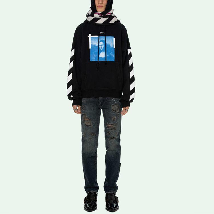 Sudadera con capucha de fotografía de la Mona Lisa OFF WHITE OMBB037R21FLE0011001