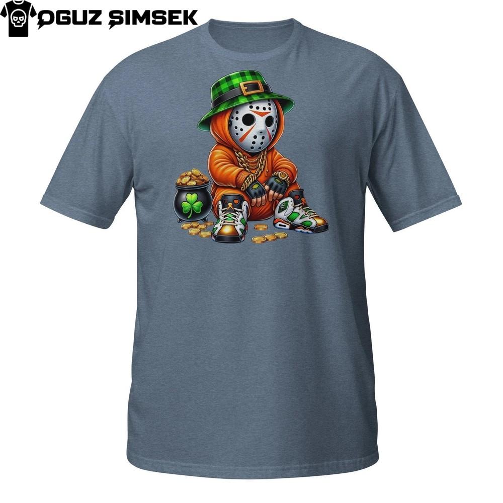 

St. Patrick s Day Mask T-Shirt – Urban Leprechaun Cartoon with Gold Pot 4XL