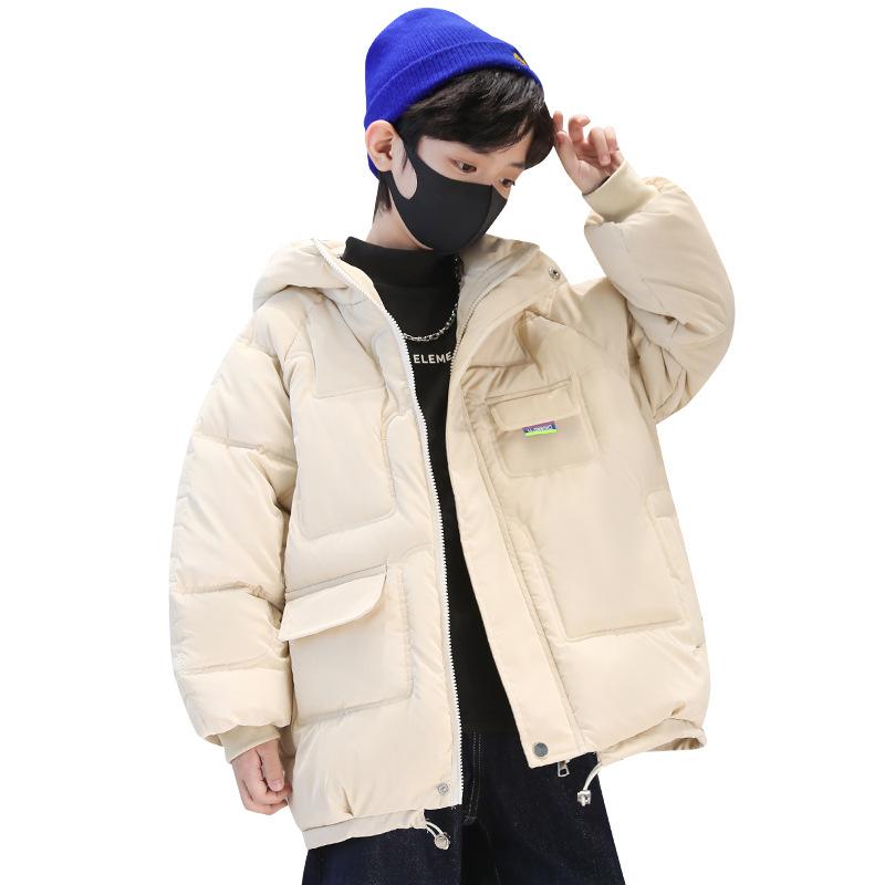 Winter Windproof Warm Boys Cotton Lined Full Zip Drawstring Puff Jackets School Kids Parka Child Snow Coats Outfit