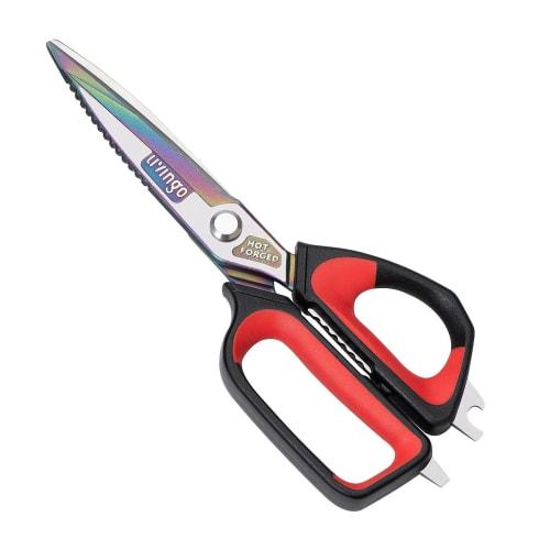 LIVINGO Heavy-Duty Kitchen Scissors, Large, Sharp Stainless Steel with Titanium Coating, Hot-Forged Cutting Blades, Rubber Soft Grip, Nut Cracker, Bot